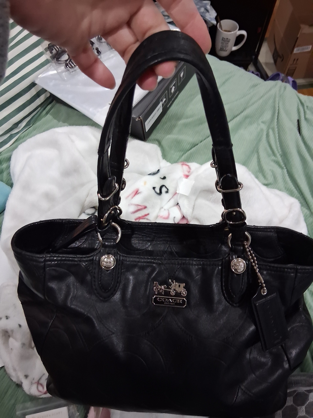 Coach Black Leather Quilted Shoulder Tote with Silver Hardware - Picture 5 of 9